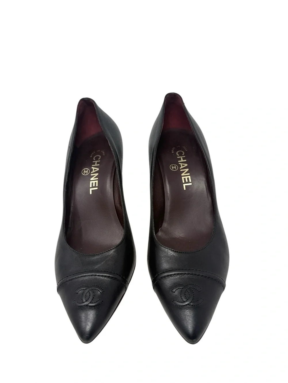 Chanel Vintage CC Cap Toe Black Leather Pumps Size 39